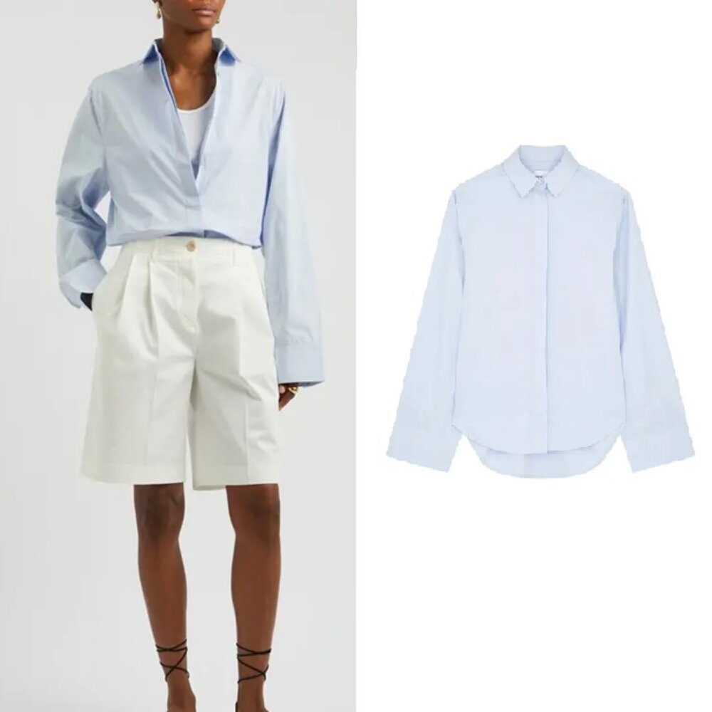 Aexae Cotton Poplin Wide Sleeve Shirt in Blue XXS NWT